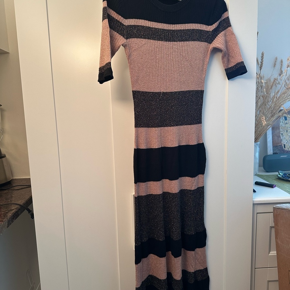 Massimo Dutti Black and Pink Striped Long Sleeve Dress - Picture 2 of 4